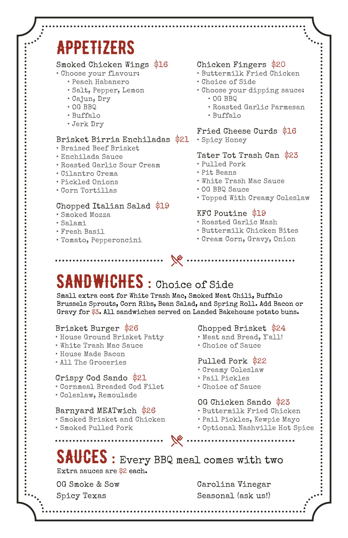 smoke and sow dinner menu
