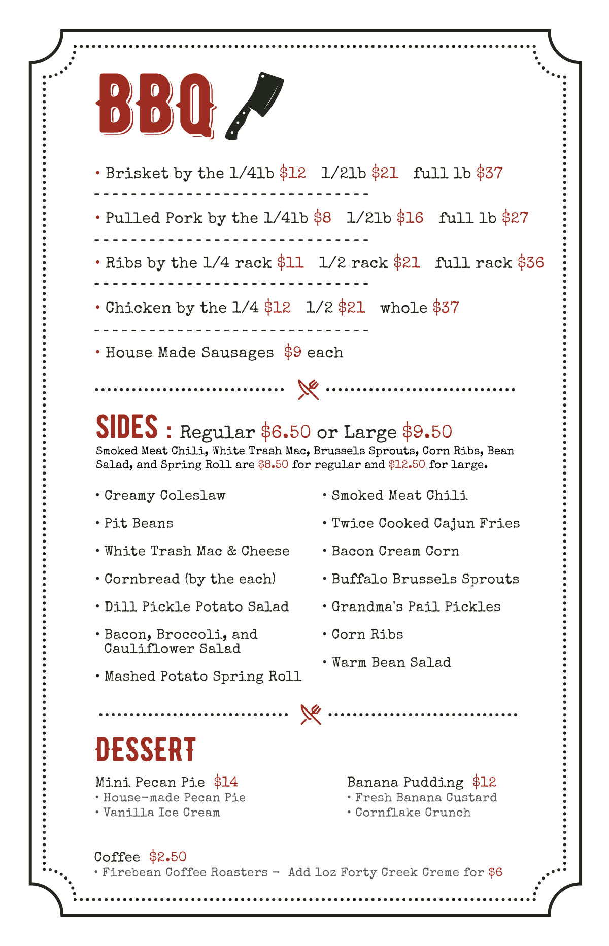 smoke and sow dinner menu