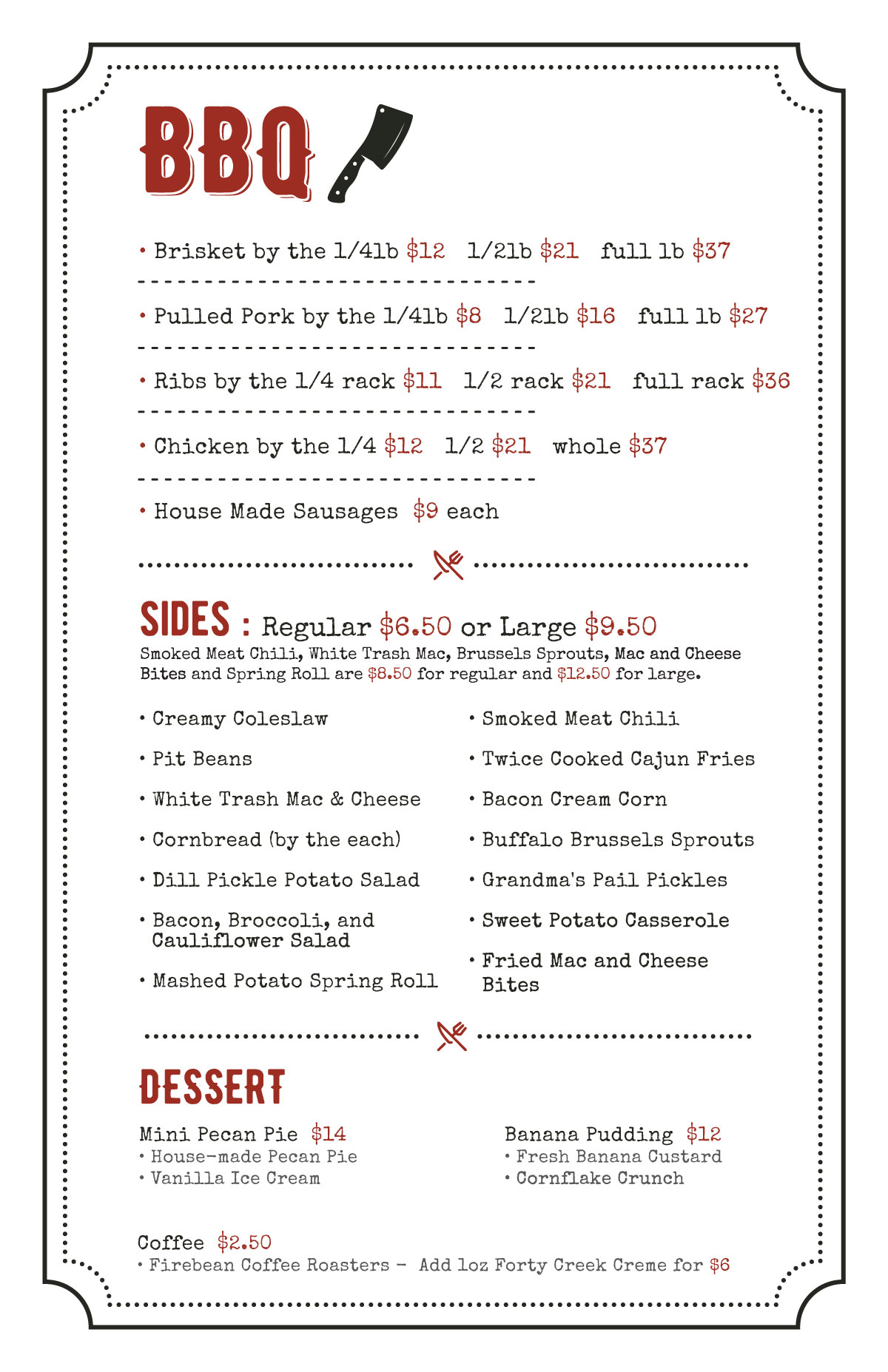 smoke and sow dinner menu