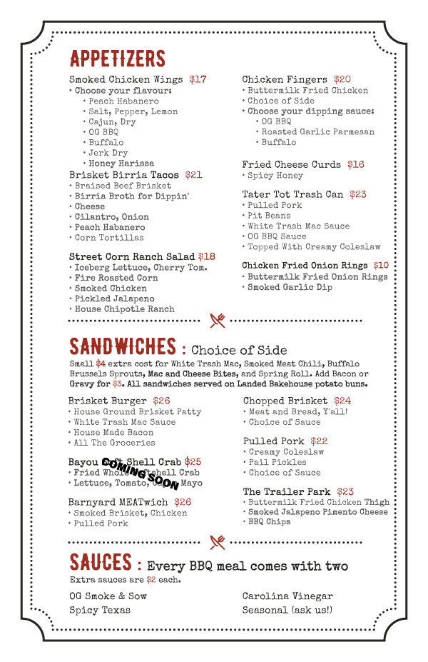 smoke and sow dinner menu