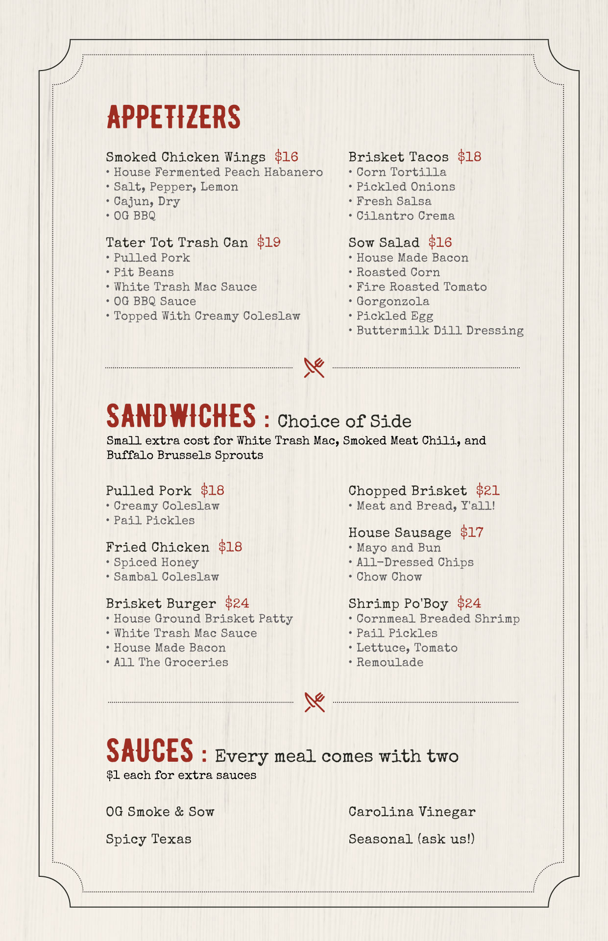 The Menu Smoke & Sow